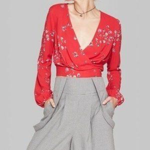 Wild Fable Floral Print Wrap Front Crop Top